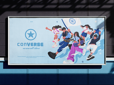 Converse : We Are All Stars - Mockup 2d brand branding character cheerfull converse design graphic design illustration lifestyle logo man mockup shoes style woman