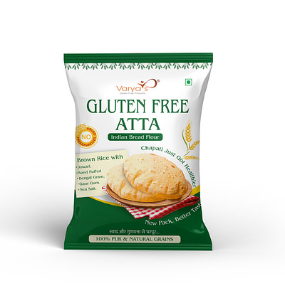 Gluten Free Flour/Atta Pouch Design atta pouch design branding flour pouch design food packaging gluten free atta gluten free flour indian foods packaging pouch design