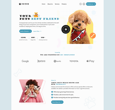 Pet Care Landing Page animal care design figma landingpage pet pet care ui uiux ux web website website design