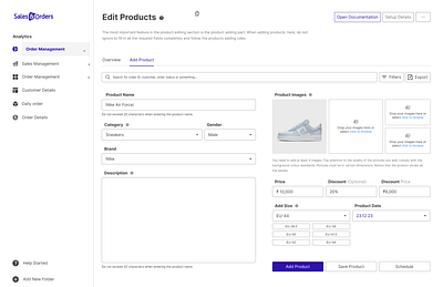 Sales&Orders | Edit Products Dashboard UI blue branding design designcommunity designinspo ecommerce edit product graphic design illustration innovativedesign logo minimal ui uiux vector