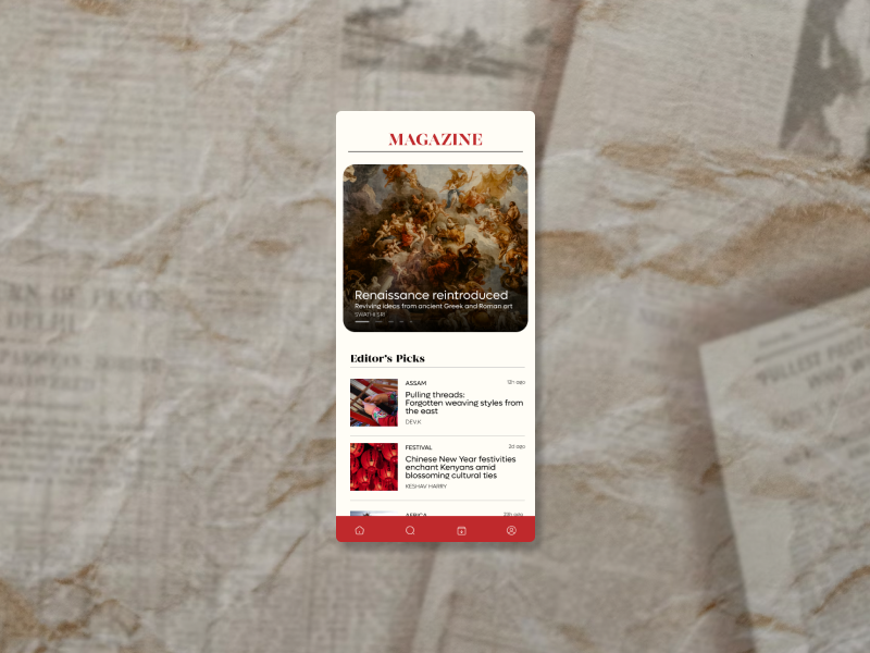 Magazine app home page art article book homepage landing magazine mobileui newspaper thehindu uitrend vintage