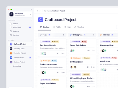 Kanban View - Task Management Dashboard card clean cover dashboard design graphic kanban minimalist nav bar product design saas saas dashboard task task card task management dashboard task manager team team management ui ux