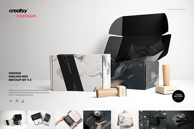 Noissue Mailing Box Mockup Set v.3 branding custom customizable design designed mock up mockup mockups packaging packaging design personalized smart object template