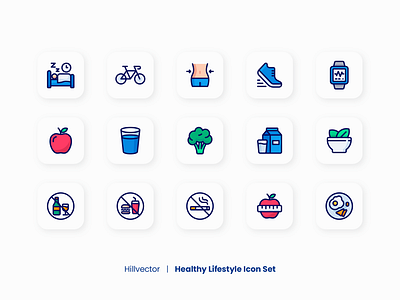 Healthy Lifestyle Icon Set activities filled line fitness flat health healthy icon icon design icon pack icon set lifestyle line medical ui