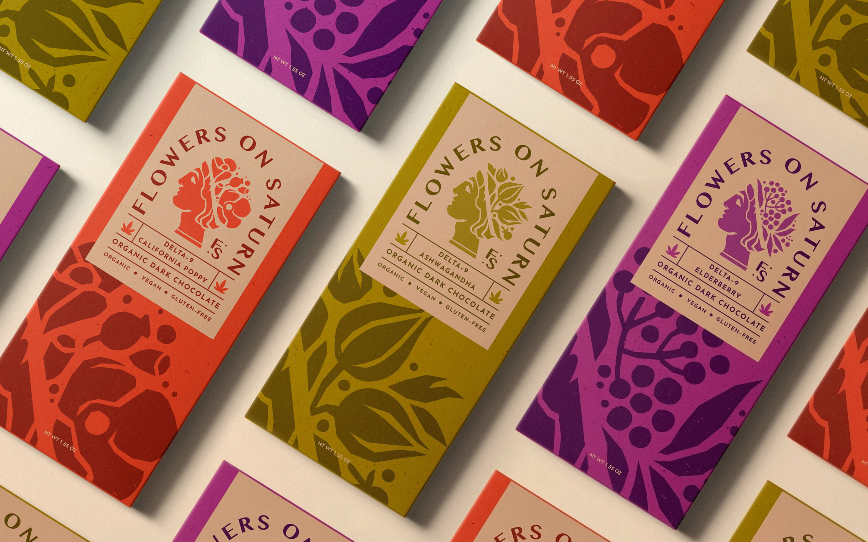 Flower on Saturn - chocolate packaging design antique ashwagandha branding california canabis chocolate elde flowers identity illustration logo marihuana natural newage organic package poppy rome saturn sweet