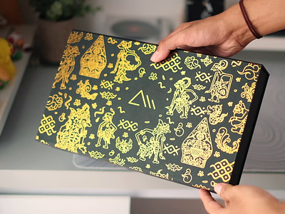 Paperpillar 2024 New Year Box batik box doodle gold illustration ketoprak packaging pattern prints vector wayang