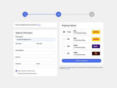 Shipping details address information branding button cta delivery design design exploration figma input input field product design shipping details shipping method shipping modal ui ui design ux ux design web design website