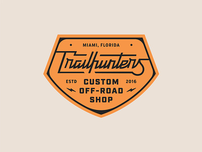 Trailhunters - Badge Design badge badge design branding custom type design graphic design illustration line logo logo design monoline monoline font motor motorcycle off road outdoor patch