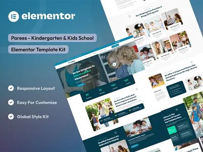 Kindergarten & Kids School Elementor Template Kit creative agency design digital agency elementor template kit elementor ui design kids school kindergarten ui uidesign uikits uiux webdesign website agency website design