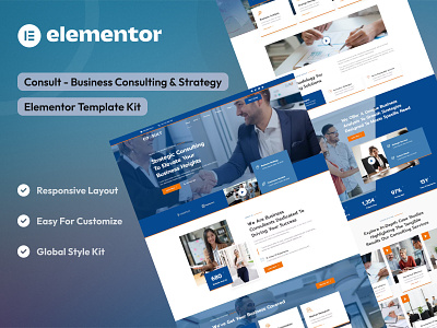 Business Consulting & Strategy Elementor Template Kit business consulting business planning company accounting creative agency design digital agency elementor template kit elementor ui design financial business financial planner strategy ui uidesign uikits uiux webdesign website agency website design