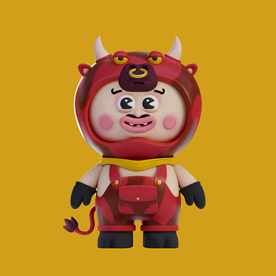 Cute Bull Character 3d art blender bull character costume cute design funny illustration mascot model ox toy vinyl weird