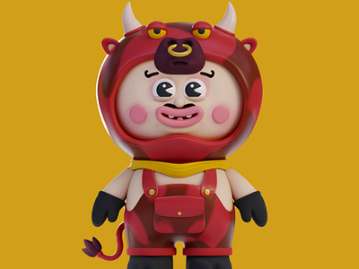 Cute Bull Character 3d art blender bull character costume cute design funny illustration mascot model ox toy vinyl weird