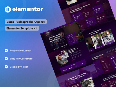 Videographer Agency Elementor Template Kit blog creative agency detail page digital agency elementor template kit elementor ui design film filmstudio gradientwebsite package photography pricing uidesign uikits uiux videographer agency videostudio webdesign website agency website design