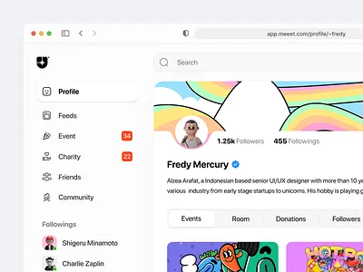 Meeet web user profile page 🍌 3d 3d avatar clean colorful dashboard desktop illustration profile profile page social social media social network ui user profile ux vibrant web web app web design website
