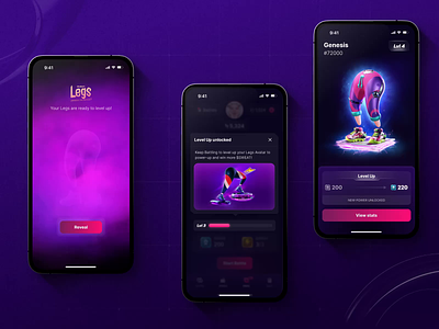 Sweat Hero: NFT Level Up Feature 3d animation blender crypto game game design gamification interface level level up leveling mobile mobile app nft progression statistics stats ui ux wallet