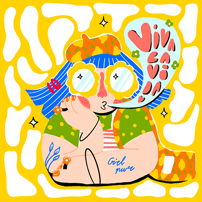 Girl Pwr colorful illustration art design feminism flower fruit girl illustration procreate sunglasses