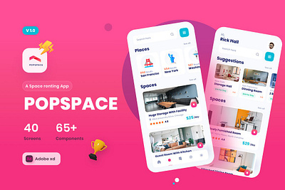 Pops Pace A Space Renting App adobe xd apartment app design building house interface kit minimal modern pops pace a space renting app popspace a space renting app rent space ui design ui kit user interface user interface design ux ux design xd