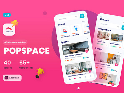 Pops Pace A Space Renting App adobe xd apartment app design building house interface kit minimal modern pops pace a space renting app popspace a space renting app rent space ui design ui kit user interface user interface design ux ux design xd