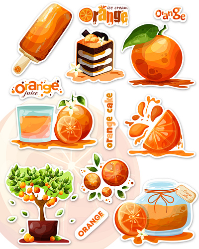 The set of vector arts with oranges and food with orange art cards design digital digital art graphic design illustration orange stickers vector апельсин вектор графика графический дизайн концепт стикеры