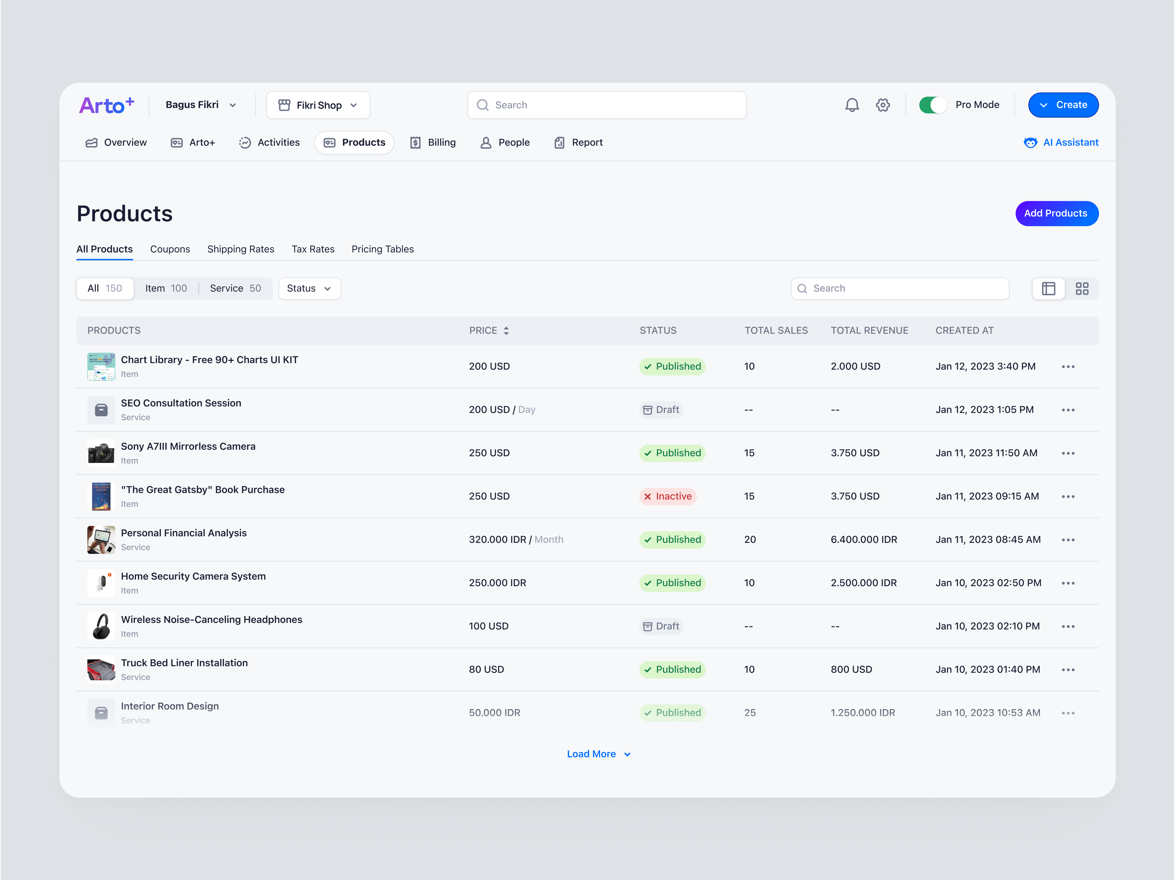 Arto Plus - Manage All Products in SaaS Financial Management business dashboard finance financial financial app inventory list products management organization payment product design product list saas saas design ui ux web design