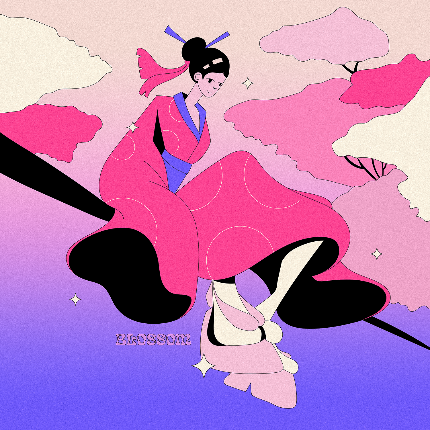 Japanese Kimono Blossom art asia asian blossom design girl illustration japanese kimono pink