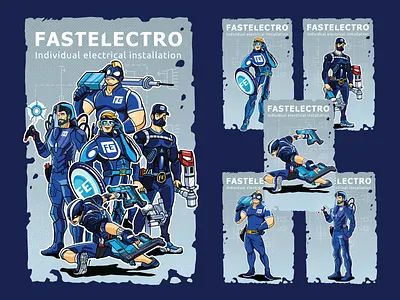 T-shirts design for Fastelectro builders cartoon characters character concept character design character sketch concept art construction team digital art fantasy characters game character design illustration mascot design sci fi characters shirts superhero superhero illustration t shirt design vector character