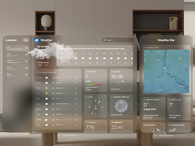 Weather app for Apple Vision Pro (Vision OS Guidelines) animation apple design apple vission application design glassmorphism ios trending ui ui design vision pro visionos