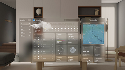 Weather app for Apple Vision Pro (Vision OS Guidelines) animation apple design apple vission application design glassmorphism ios trending ui ui design vision pro visionos