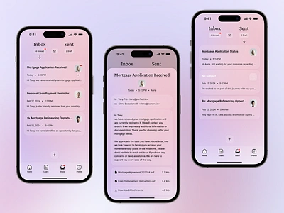 App for Lending . Inbox drafts financial fintech fintech app inbox screen lending app loan application loan manager loan tracking message history message thread mobile lending mortgage mortgage messaging sent messages