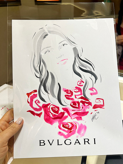 Love at Bvlgari X Elise Lee fashion event jewellery live drawing portraits