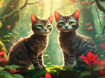 2 Cats in a Forest animation branding cat cats design design inspiration explainer video flat design flowers forest fresh design illustration inspiration morning nature red ui