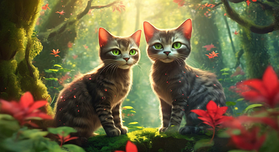 2 Cats in a Forest animation branding cat cats design design inspiration explainer video flat design flowers forest fresh design illustration inspiration morning nature red ui