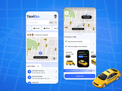 TaxiGo - Online Taxi Booking App Design app application booking cab cab booking car graphic design map mobile app online booking rental ride taxi taxi app taxi booking taxi booking app taxi driver taxi online tracking uiux