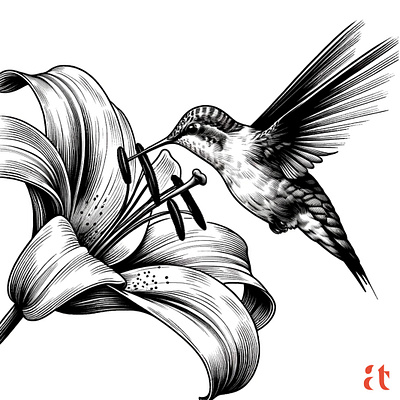 Nectar Dance by Aravind Reddy Tarugu aravind art artistic avian bird design ecosystem garden graceful hummingbird illustration lily flower monochrome nature nectar feeding pollination reddy tarugu vector wildlife