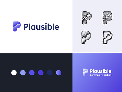 Plausible - Branding analytics brand chart graph identity letter logo mark purple symbol