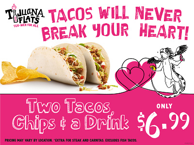 Tijuana Flats Valentines Day taco promotion 2024 taco tuesday tacos tijuana flats valentines day