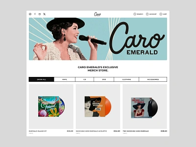 Redesigned Caro Emerald Official Merch Store artist merch store cd clean ui dvd homepage jazz singer merch store minimal official merch store singer merch artist ui ui design vinyl website