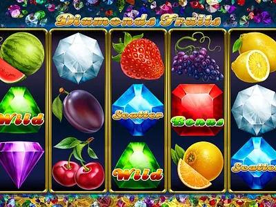 The Main UI design for the Online slot game "Diamonds Fruits" classic slot classic themed design digital art fruits slot gambling gambling art gambling design game art game design game reels graphic design main ui reels slot design slot machine slot reels ui ui art ui design