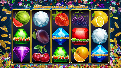 The Main UI design for the Online slot game "Diamonds Fruits" classic slot classic themed design digital art fruits slot gambling gambling art gambling design game art game design game reels graphic design main ui reels slot design slot machine slot reels ui ui art ui design