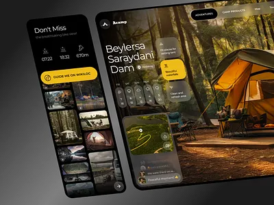 Finding Adventures Website: Acamp adventure app clean dashboard gallery icon map mobile traveling ui ux weather website