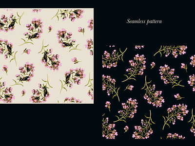 Oregano flower Pattern design background botanic design branding design floral design graphic design hand drawn illustration logo meadow oregano oregano flower pattern pattern design pink flower print design textile pattern ui watercolor wild flower pattern design