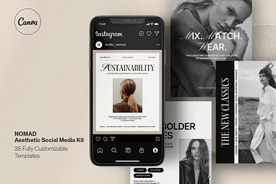 NOMAD Aesthetic Social Media Kit brand design brand designer carousel carousel template feminine instagram instagram canva instagram carousel instagram post instagram stories instagram template nomad social media pack social media template studio dara