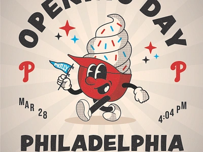 Baseball Helmet Sundae Character baseball branding cartoon ice cream illustration old timey openingday2024 philadelphia phillies philly poster design rubberhose