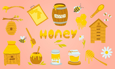 Honeycomb & HoneyBee Illustration bee design graphic design honey honey bee honeycomb ill illustration vector