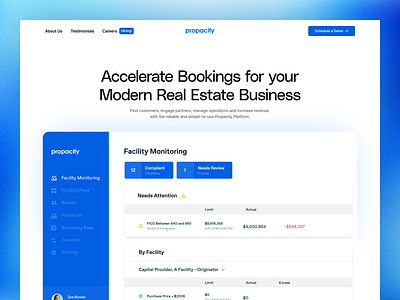Propacity: Reshaping Real-estate animation blue branding broker clean component dashboard gradient homepage interaction minimal product design real estate saas saas landing page typography visual design