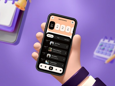 Schedule mobile application - appointments screen app design application ui appointment appointment app bottom navigation buttons calendar cards carousel date picker mobile mobile app mobile design navigation bar schedule schedule app tabs timeline ui user interface