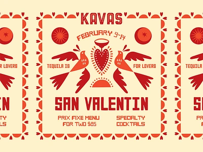 San Valentin en Kavas bird brand dove heart holiday margarita menu design mexican mexico moon otomi restaurant restaurant branding sacred heart sagrado corazon san valentin social media sun taco valentines day