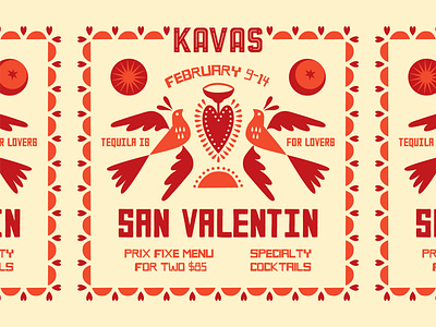 San Valentin en Kavas bird brand dove heart holiday margarita menu design mexican mexico moon otomi restaurant restaurant branding sacred heart sagrado corazon san valentin social media sun taco valentines day