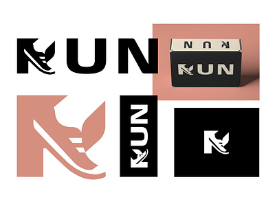 RUN word mark box design branding fitness font design graphic design illustration lettering logo logo design marathon minimalist negative space packaging design racing run shoe shoes type design typography wordmark