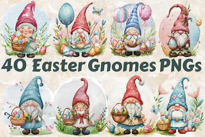 40 Easter Gnomes Watercolor Clipart 3d abstract art aesthetic aesthetic print aesthetic printable aesthetic wall art animation artist branding colorful design easter gnomes graphic design happy easter day illustration logo motion graphics ui